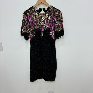 VINTAGE | Laurence Kazer Glam Silk Dress | Back Cut Out Detail Sz Medium